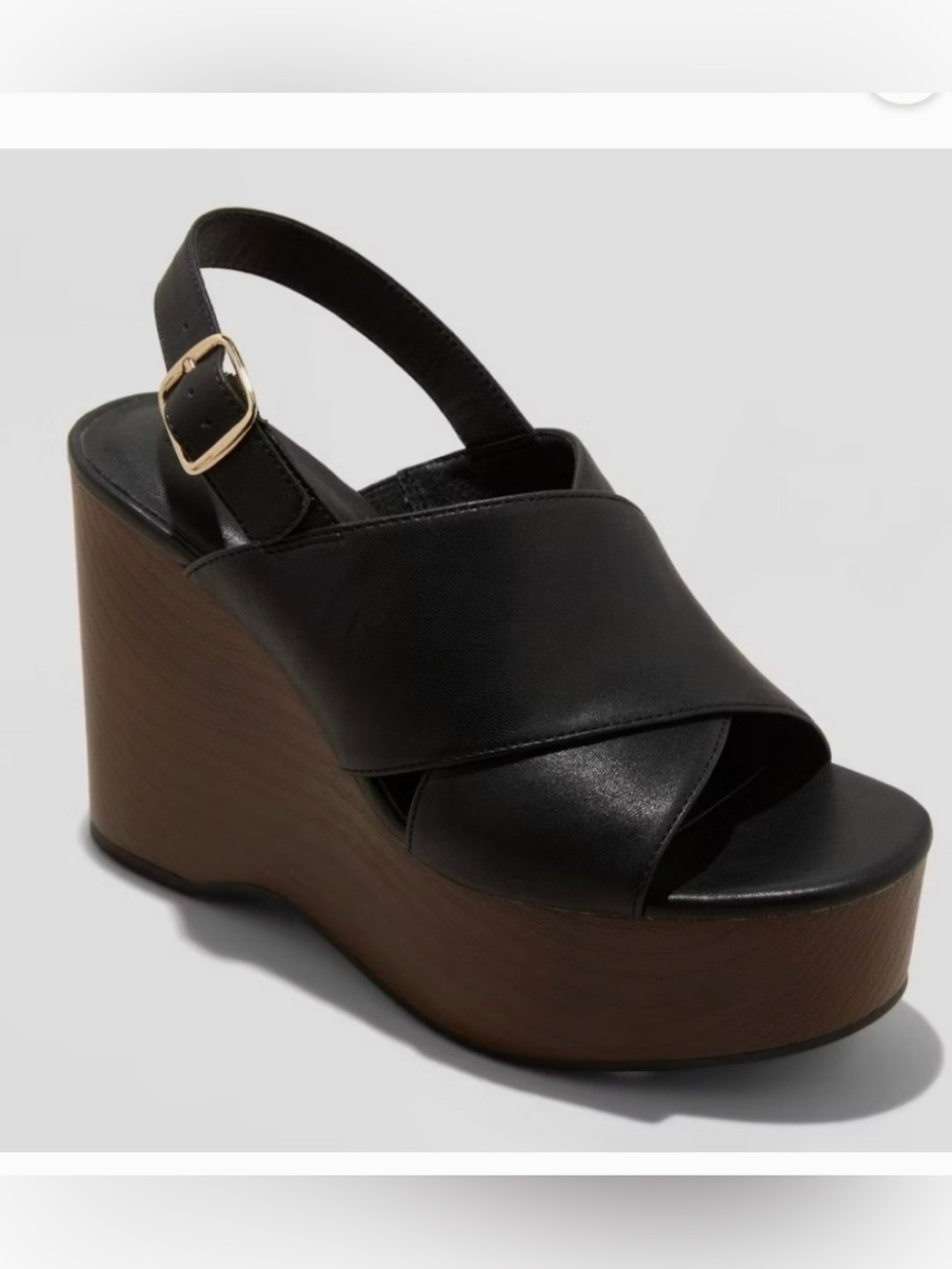 Universal Thread Naomi Heels - Black Wedge Sandal Strap NWT